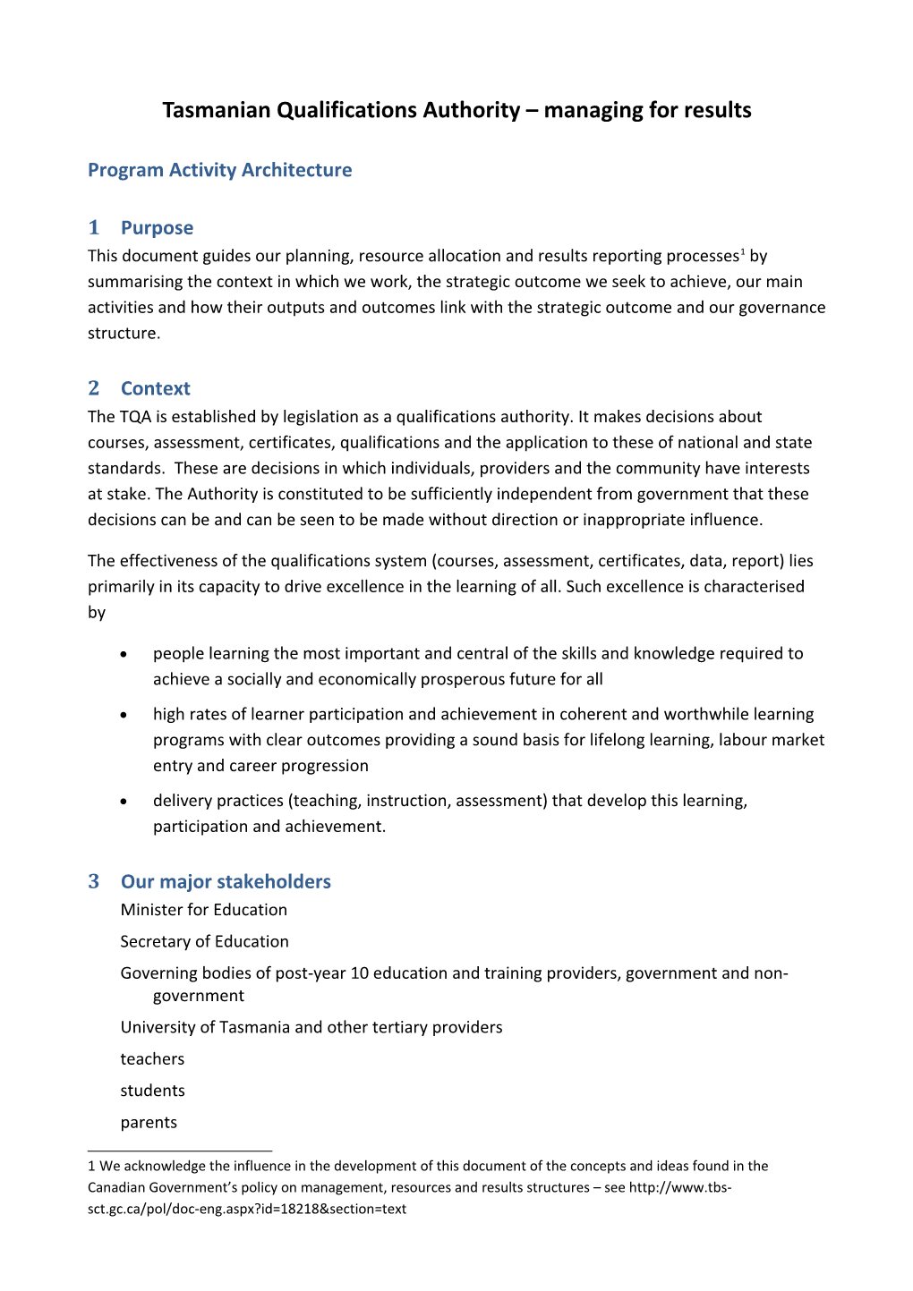 Tasmanian Qualifications Authority Managing for Results