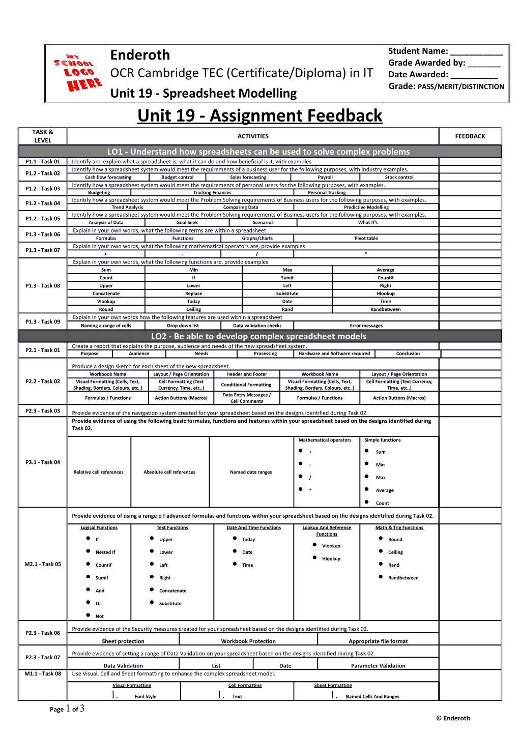Unit 19 - Assignment Feedback