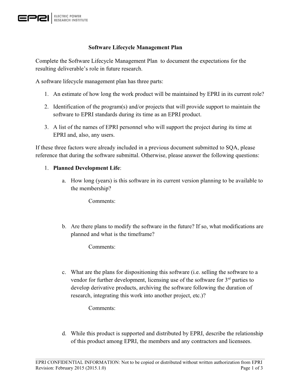 Software Lifecycle Management Plan