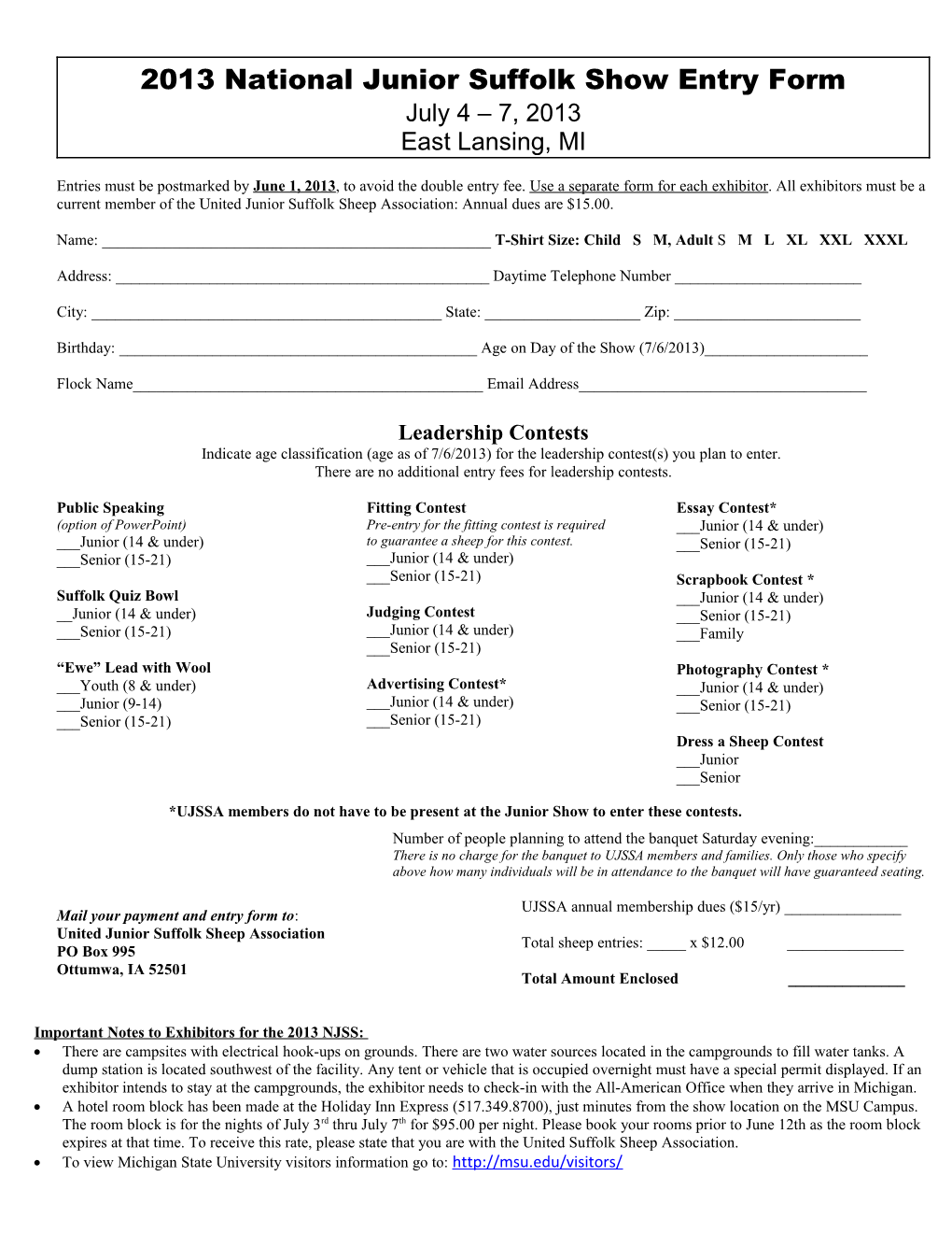 2004 National Junior Suffolk Show Entry Form