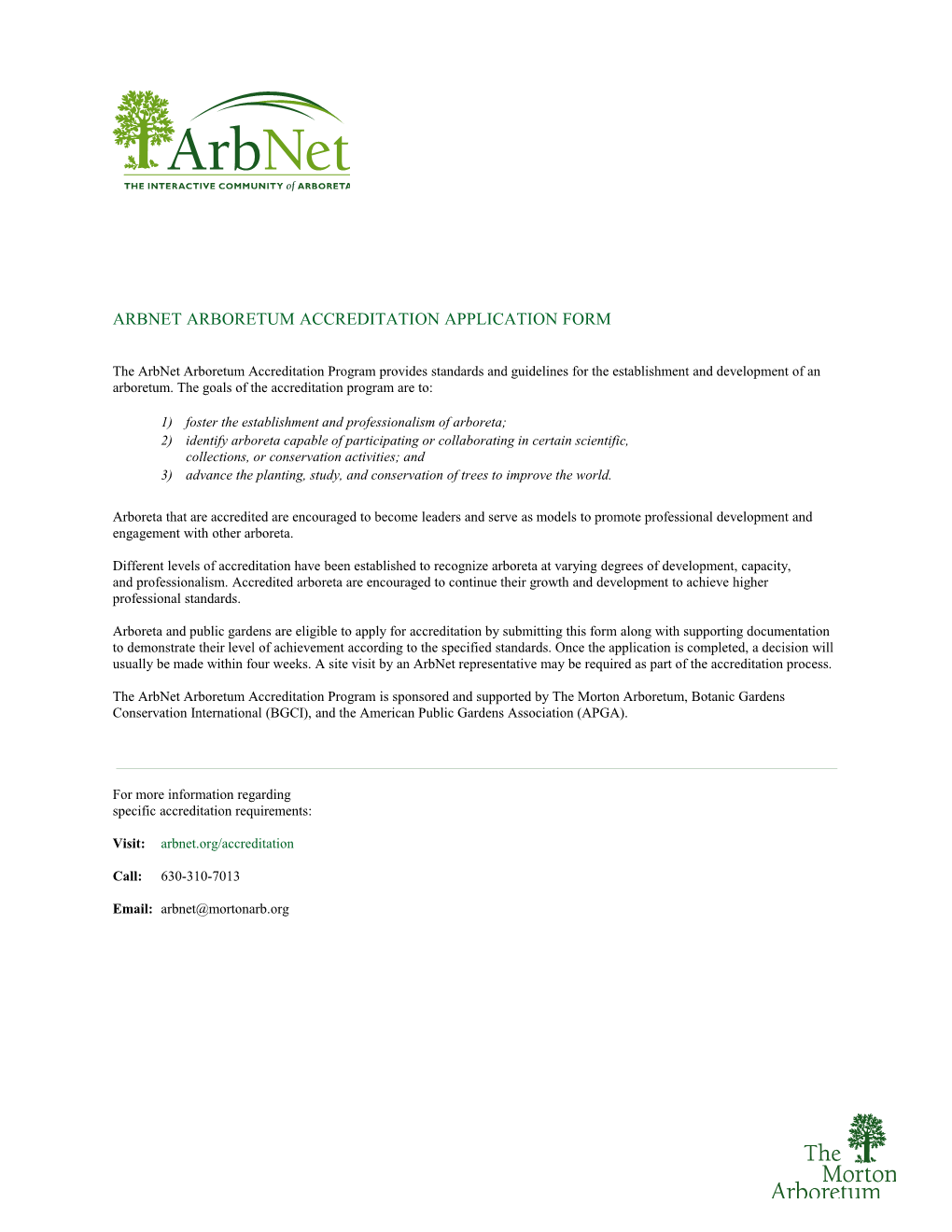 Arbnet Arboretum Accreditation Application Form