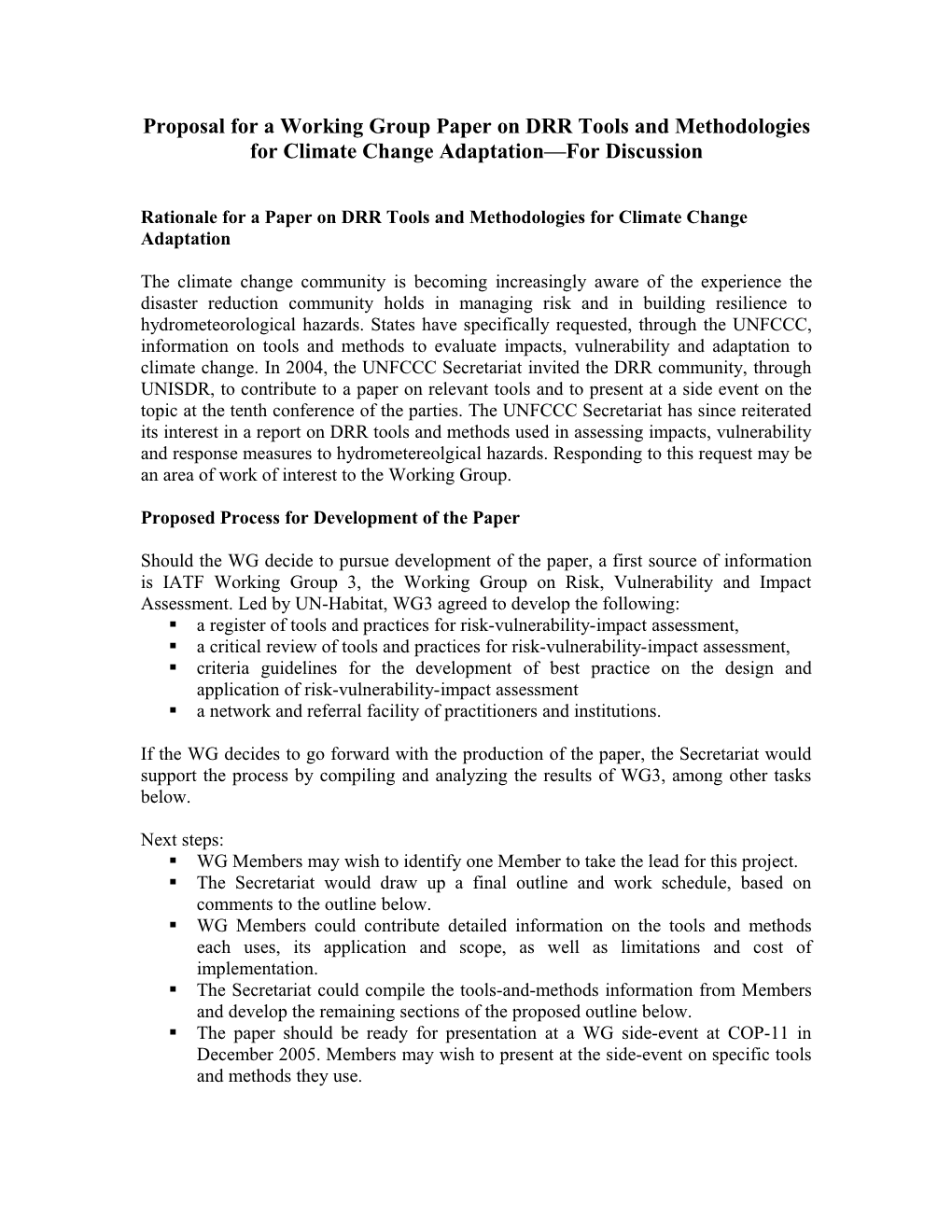 Proposal for a Paper on DRR Tools for Climate Change Adaptation