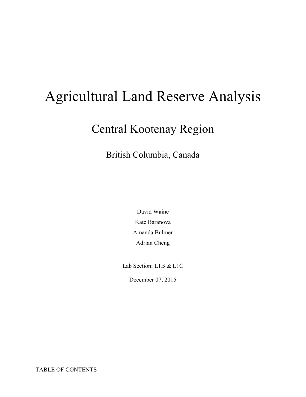 Agricultural Land Reserve Analysis