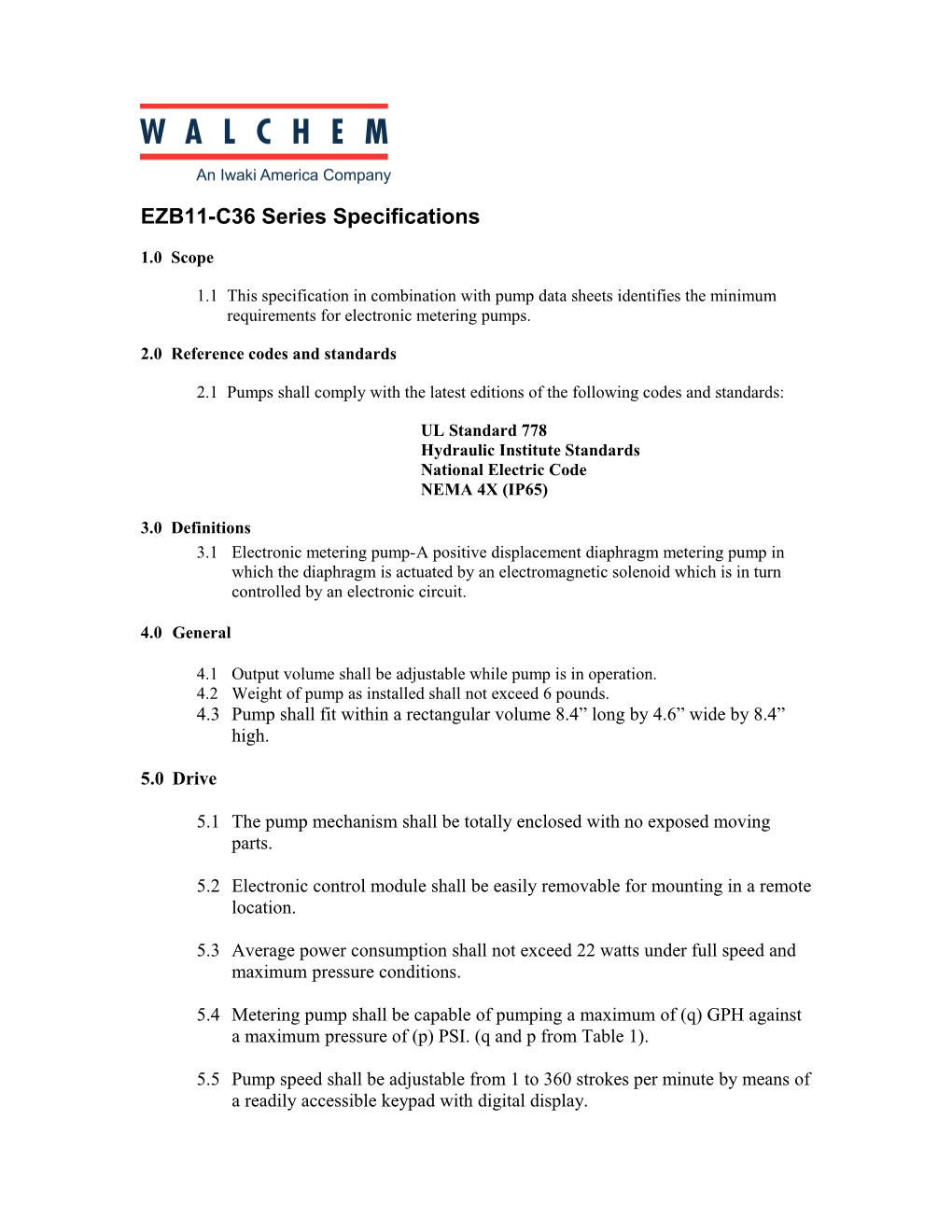 EZB11-C36 Series Specifications