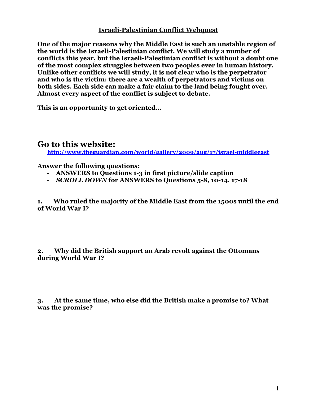 Conflict in the Middle East Web-Quest