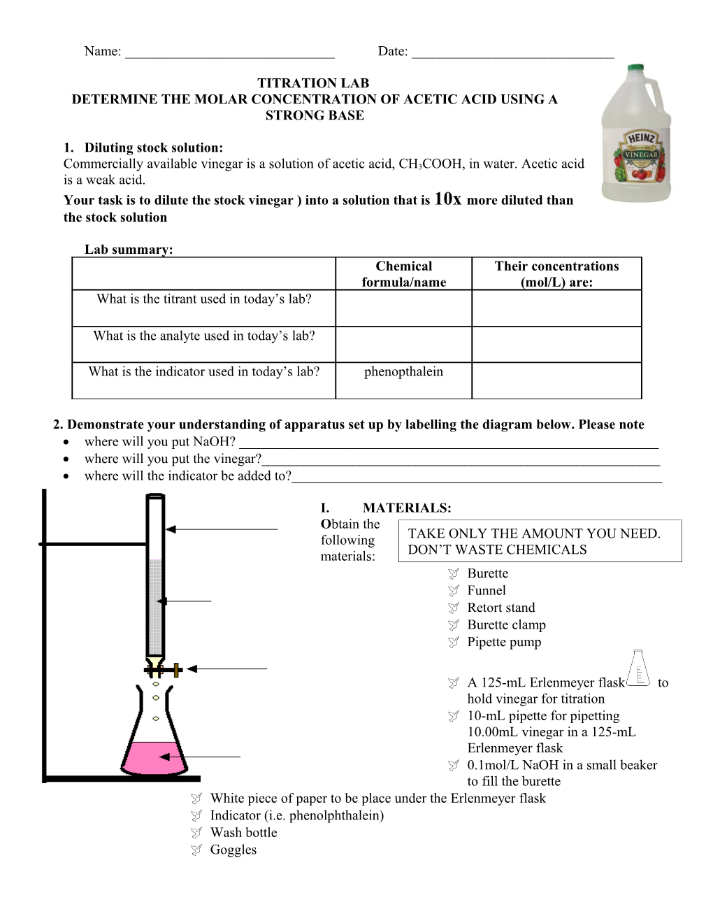 Determine the Molar Concentration of Acetic Acid Using a Strong Base