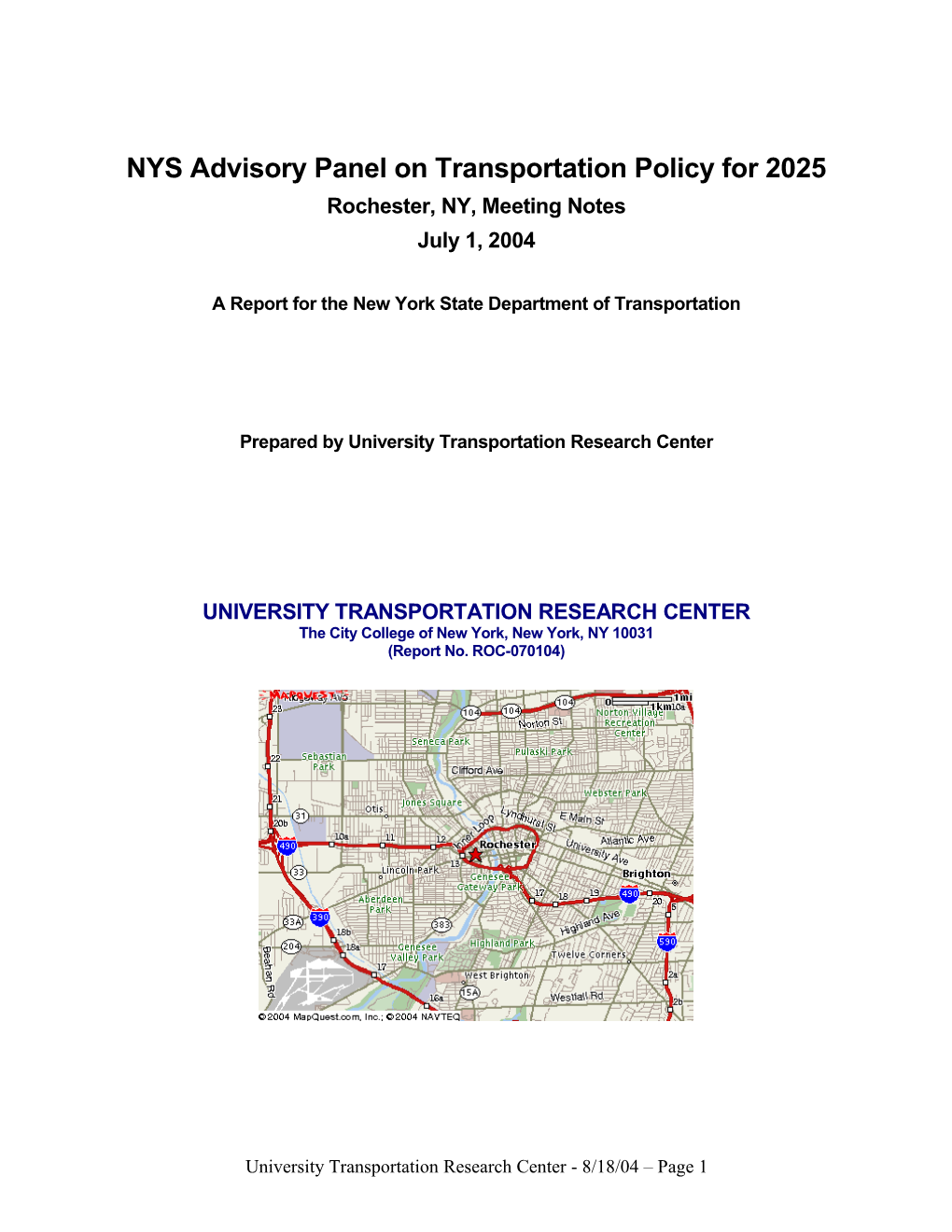 NYS Advisory Panel on Transportation Policy for 2025