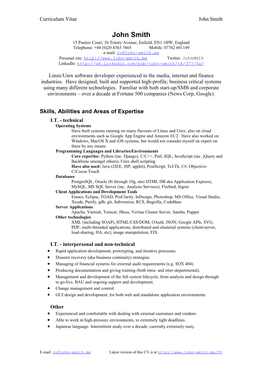 Curriculum Vitae: John Smith