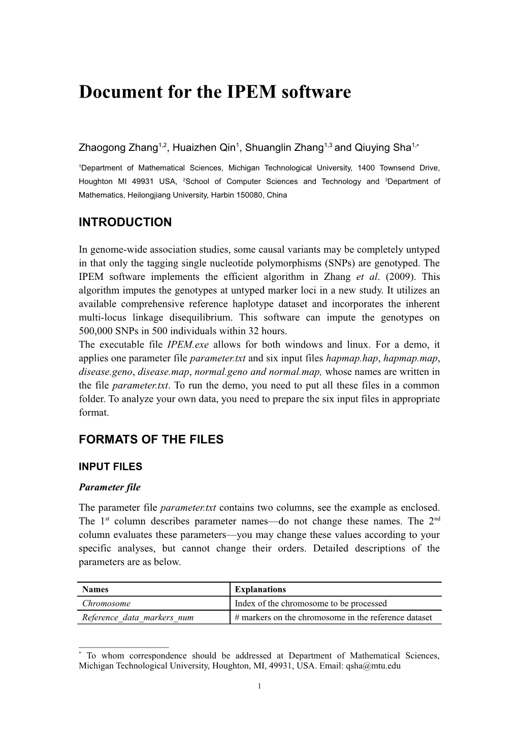 Document for the IPEM Software