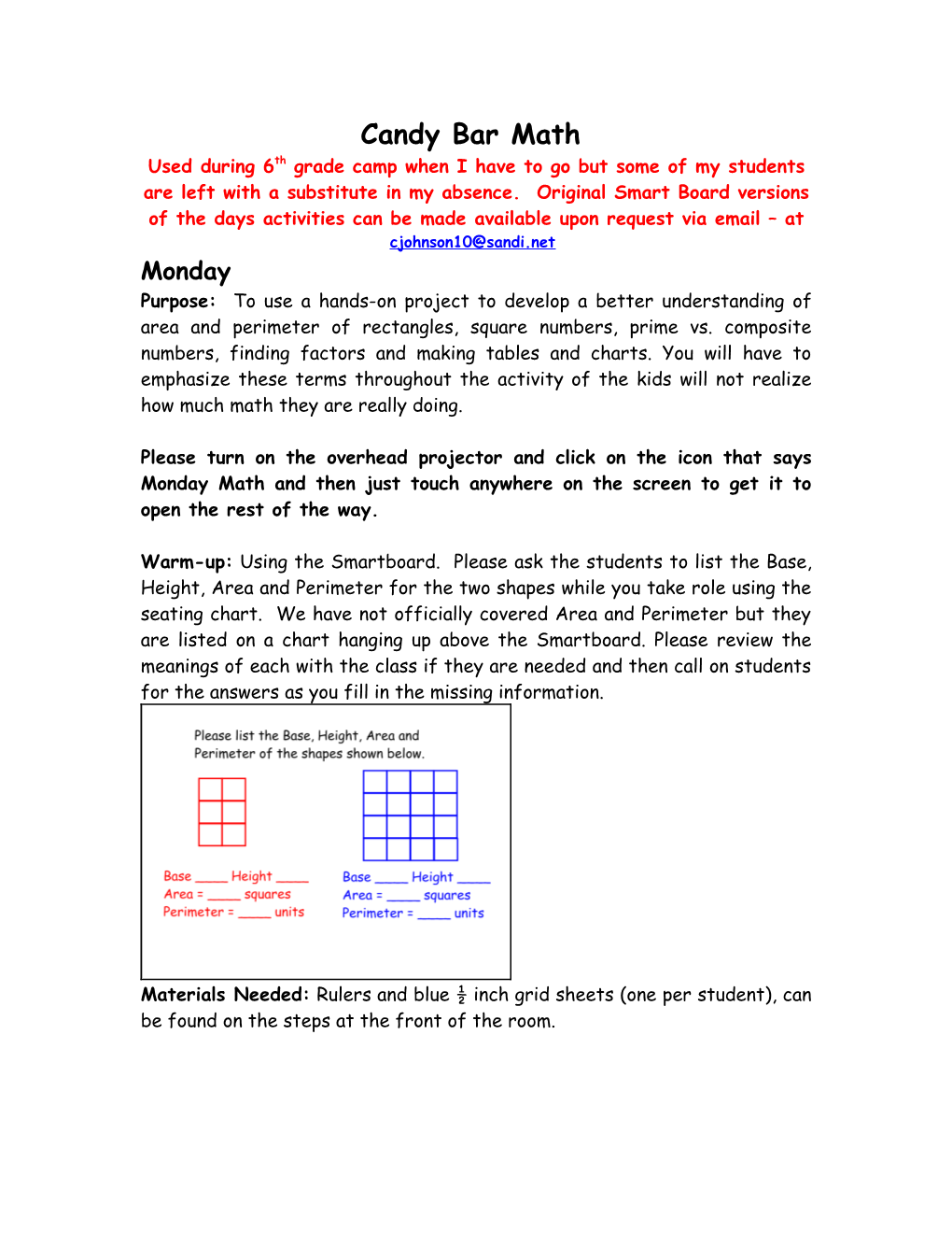 Title Of Lesson: Candy Bar Math (Day 1 Of 4 Day Project)