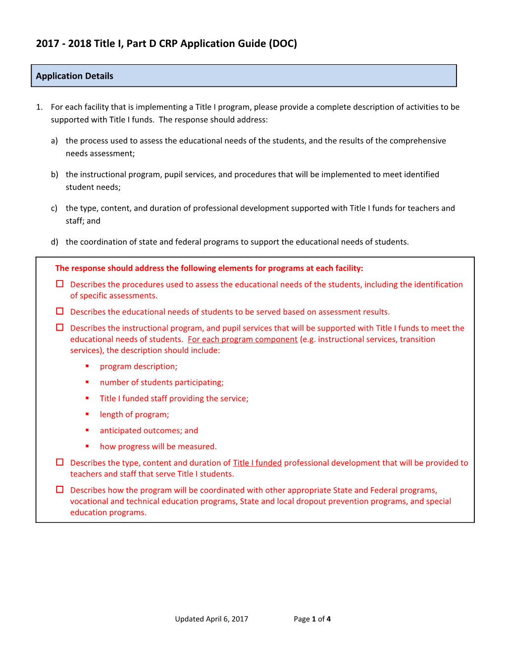 2017 - 2018 Title I, Part D CRP Application Guide (DOC)