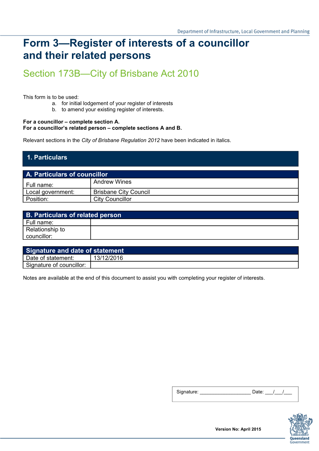 Form 3 - Register of Interests of a Councillor and Their Related Persons s2