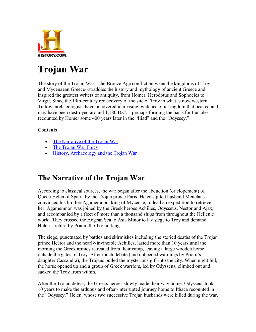The Narrative of the Trojan War