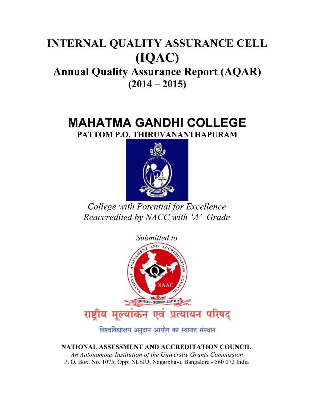 Annual Quality Assurance Report 2014-15
