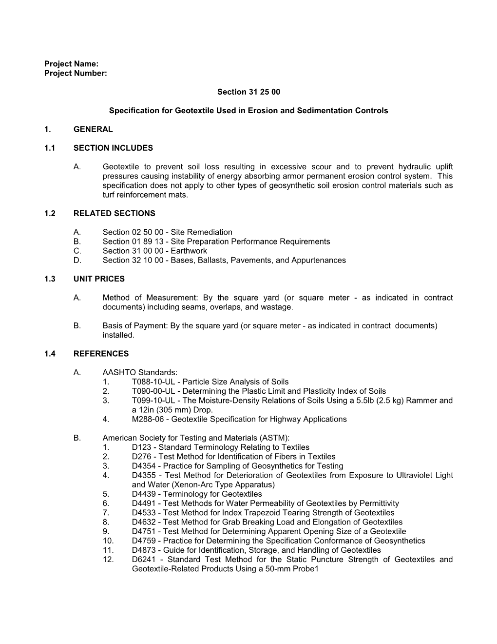 Specification for Geotextile Used in Erosion and Sedimentation Controls s1