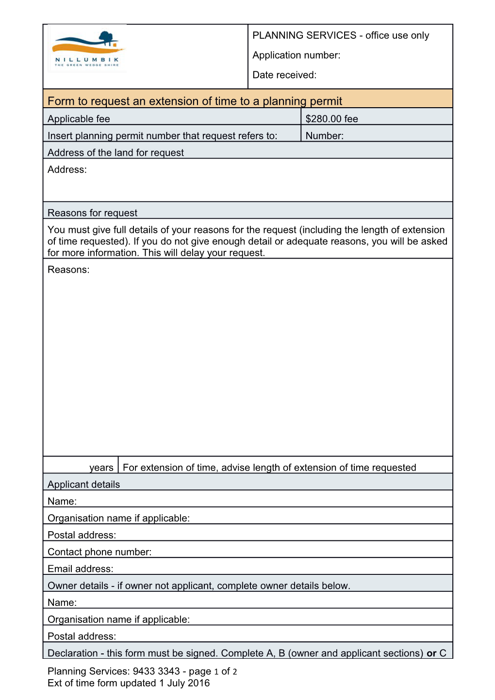 Extension of Time Request Form