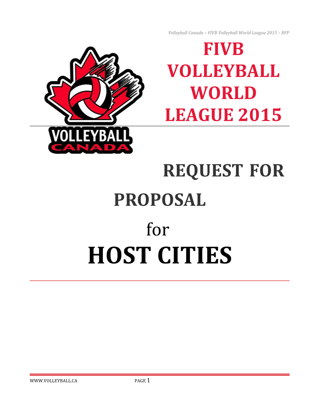 Volleyball Canada FIVB Volleyball World League 2015 RFP