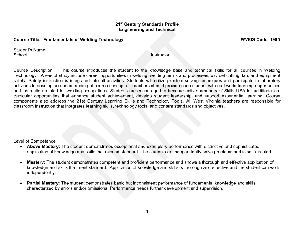 Course Title: Fundamentals of Welding Technology WVEIS Code 1985