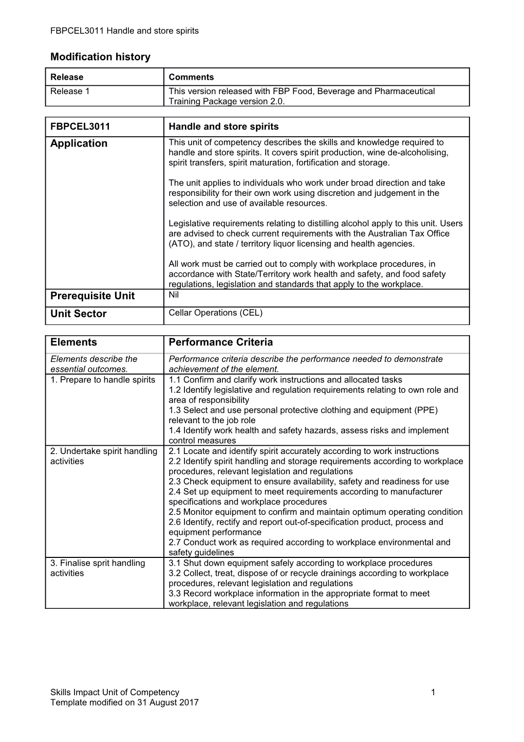 Skills Impact Unit of Competency Template s17