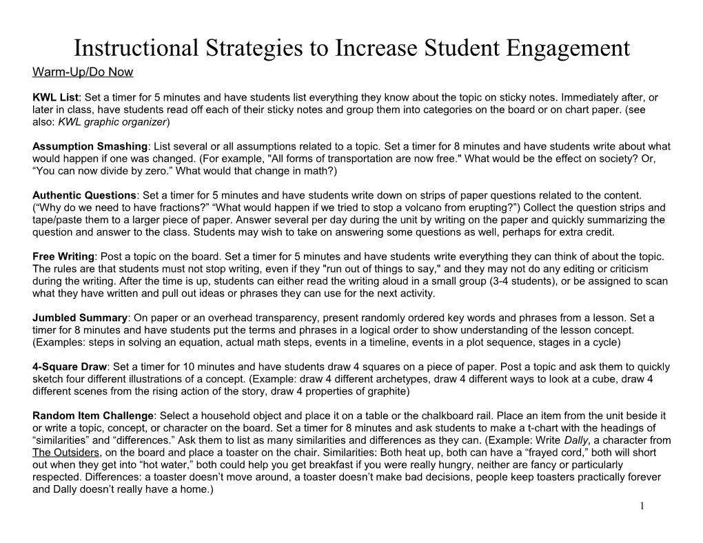 Instructional Strategies to Use Per Lesson Planning Phases