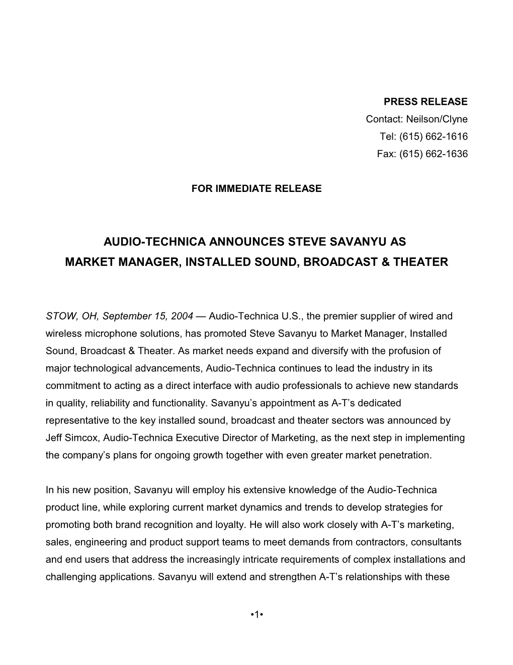 Audio-Technica Announces Steve Savanyu As