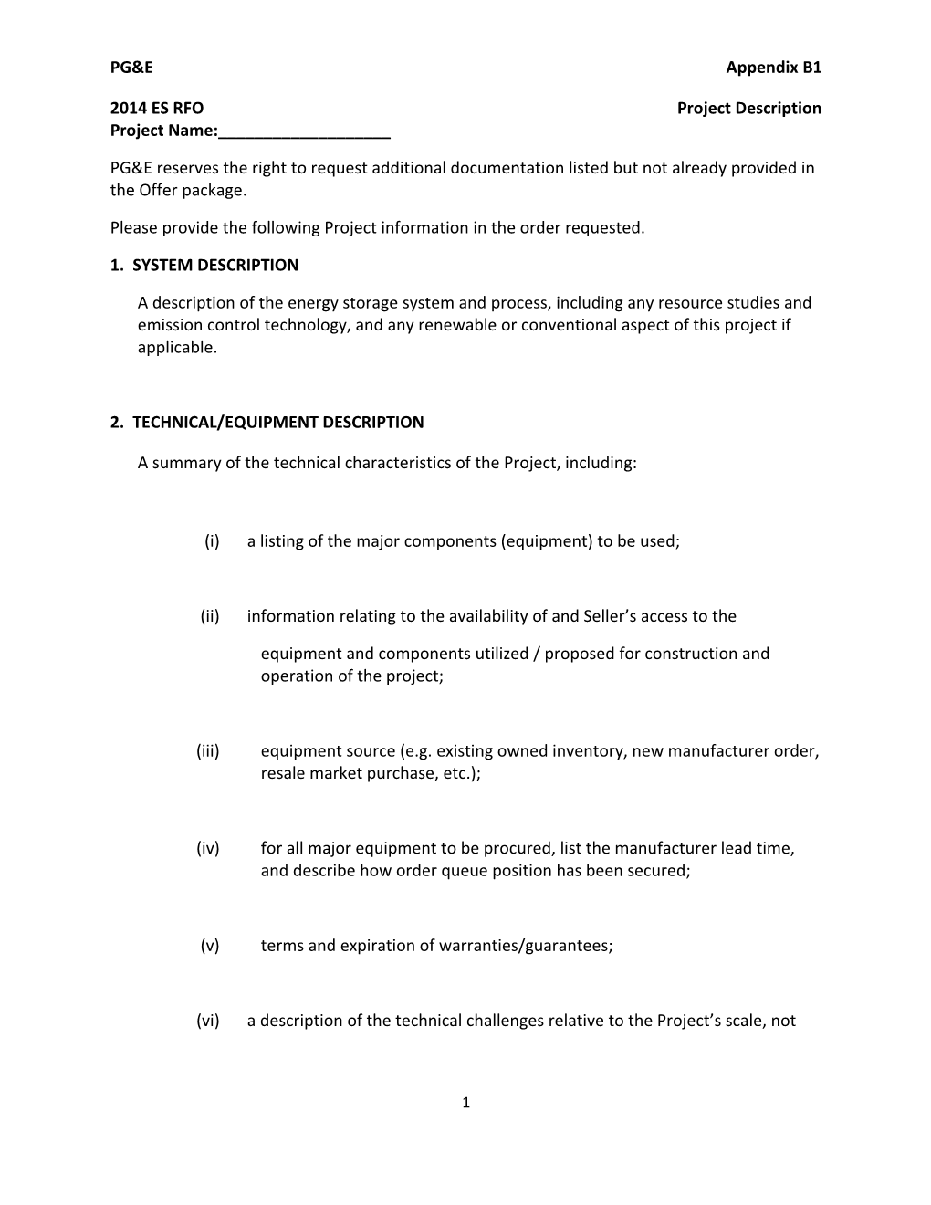 2014 ES RFO Project Description