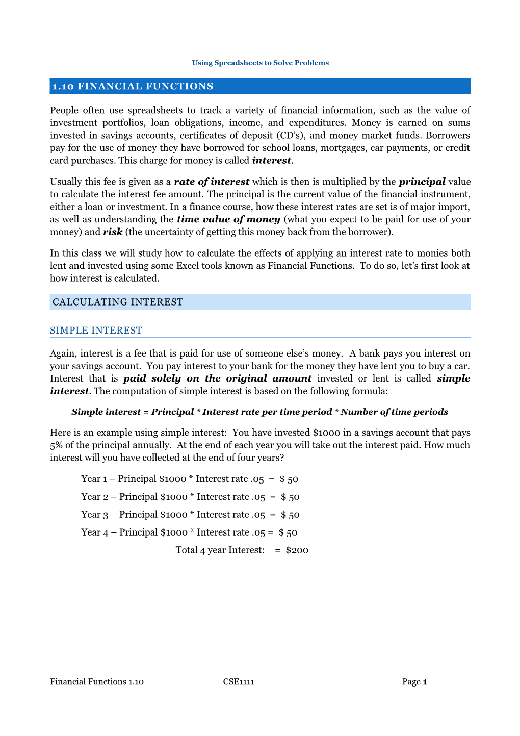 Chapter 7 - Spreadsheets: Financial Functions