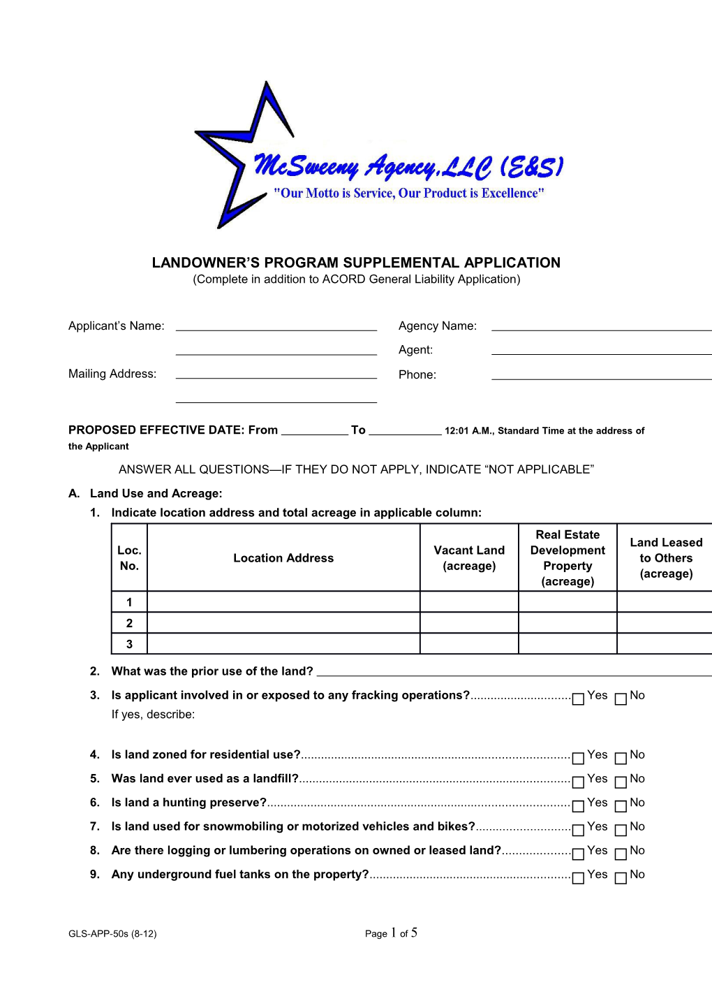 Landowner S Program Supplemental Application