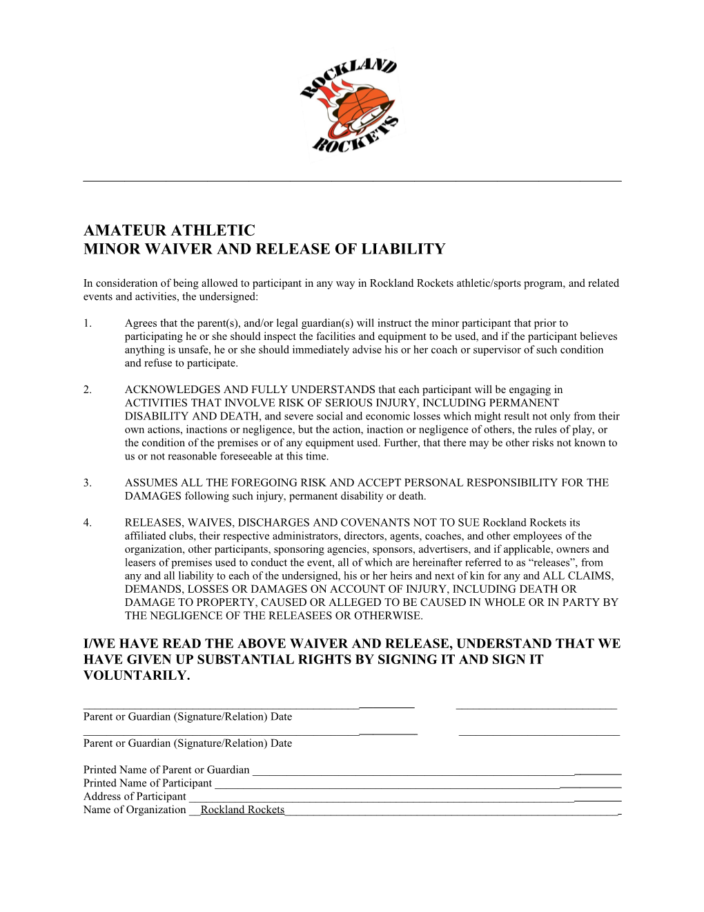 Minor Waiver and Release of Liability