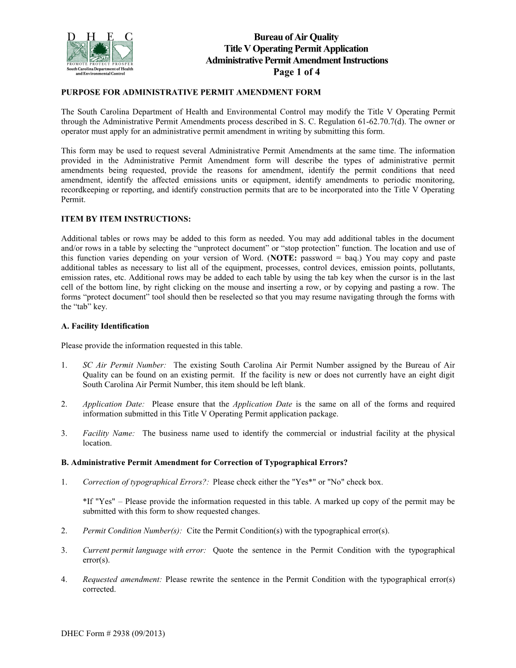 TV D-2938I Administrative Permit Amendment Instructions