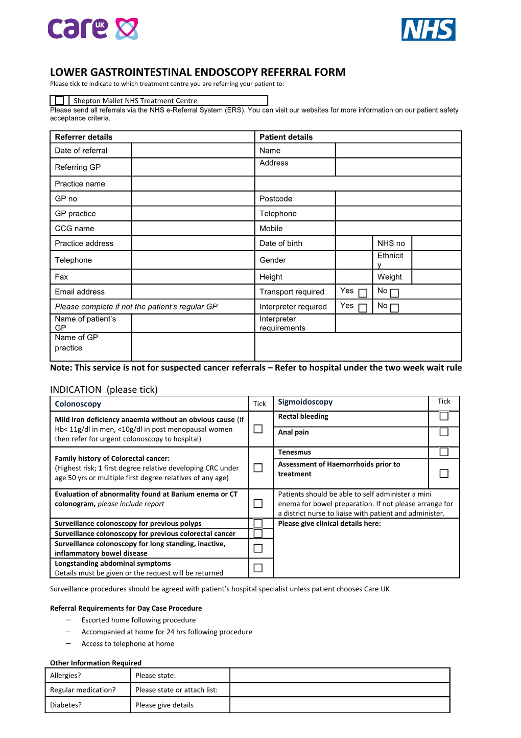 Lower Gastrointestinal Endoscopy Referral Form