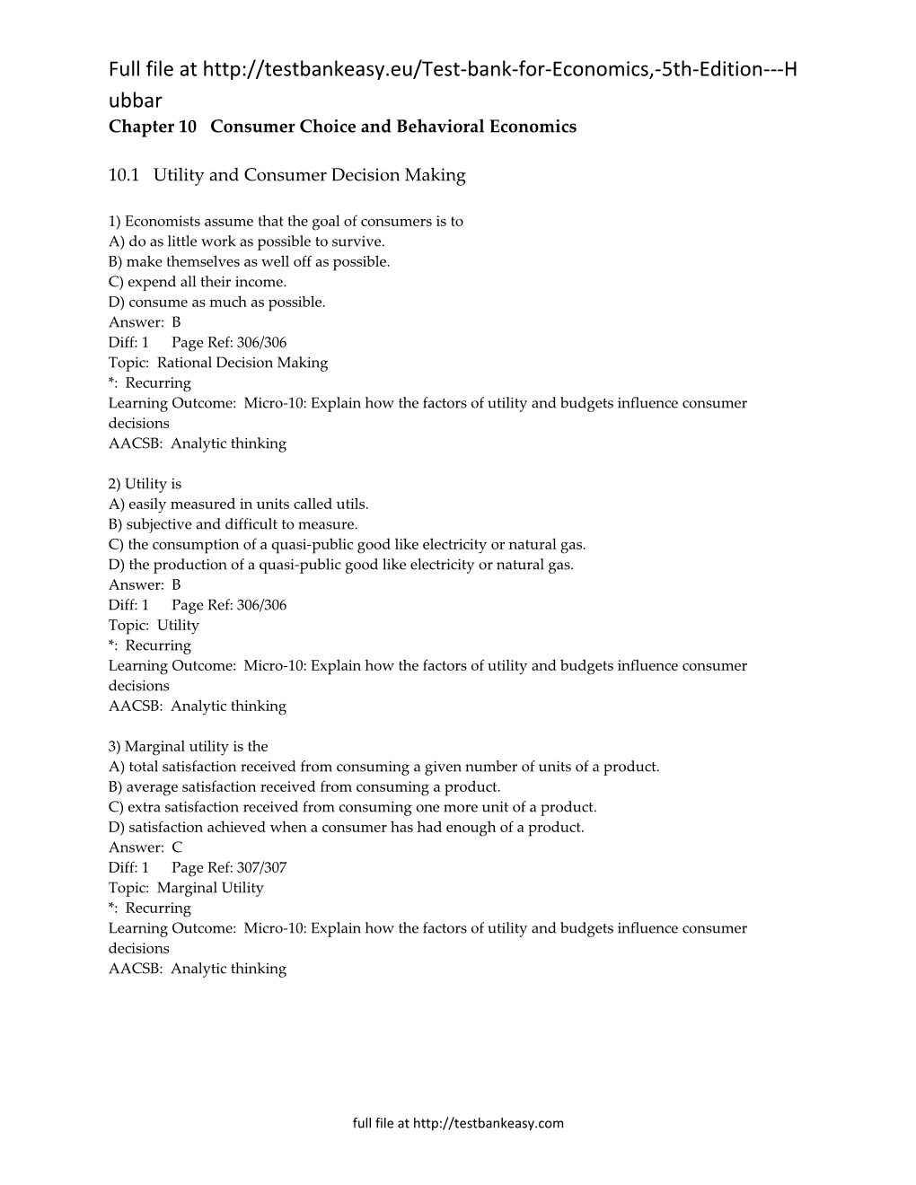 Chapter 10 Consumer Choice and Behavioral Economics