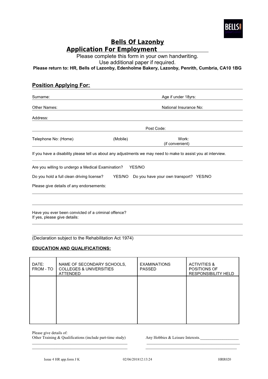 Application for Employment s135