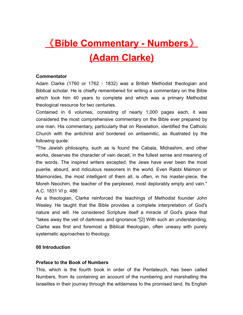 Bible Commentary - Numbers (Adam Clarke)