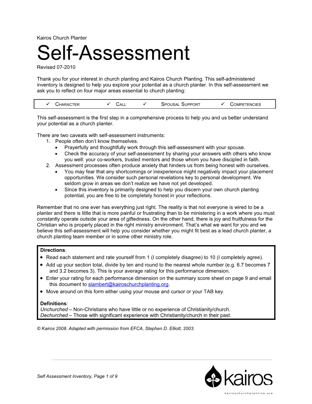 Kairos Self-Assessment