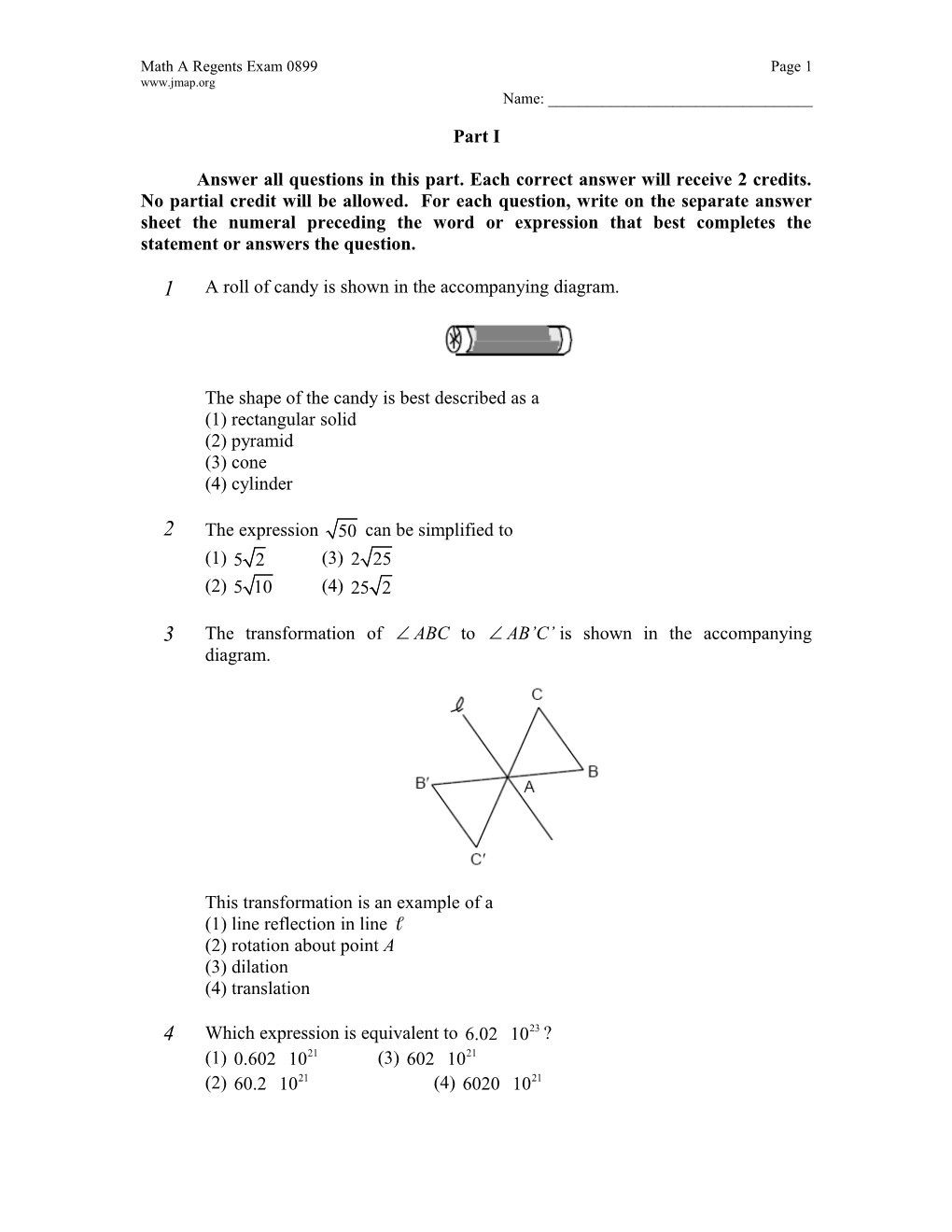 Math a Regents Exam 0899 Page 7