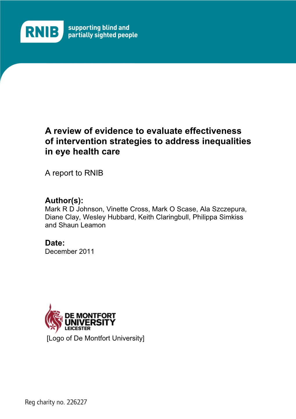 Evaluating Strategies to Address Eye Health Inequalities Report