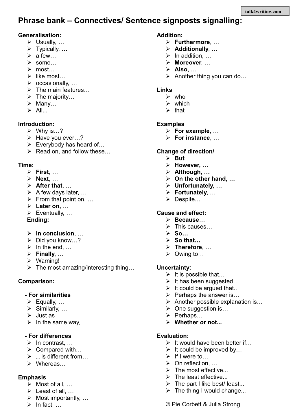 Phrase Bank - Sentence Signposts Signalling: