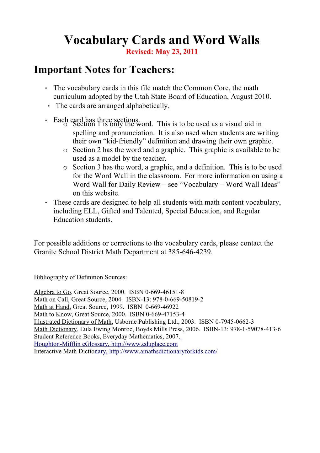 Vocabulary Cards 1St Grade a Thru L 3-17-11