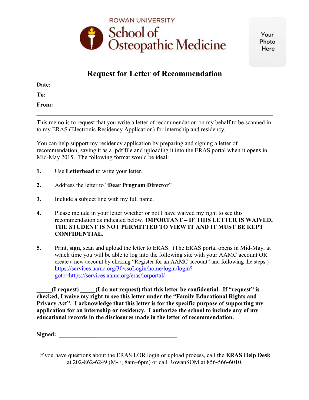 Request for Letter of Recommendation