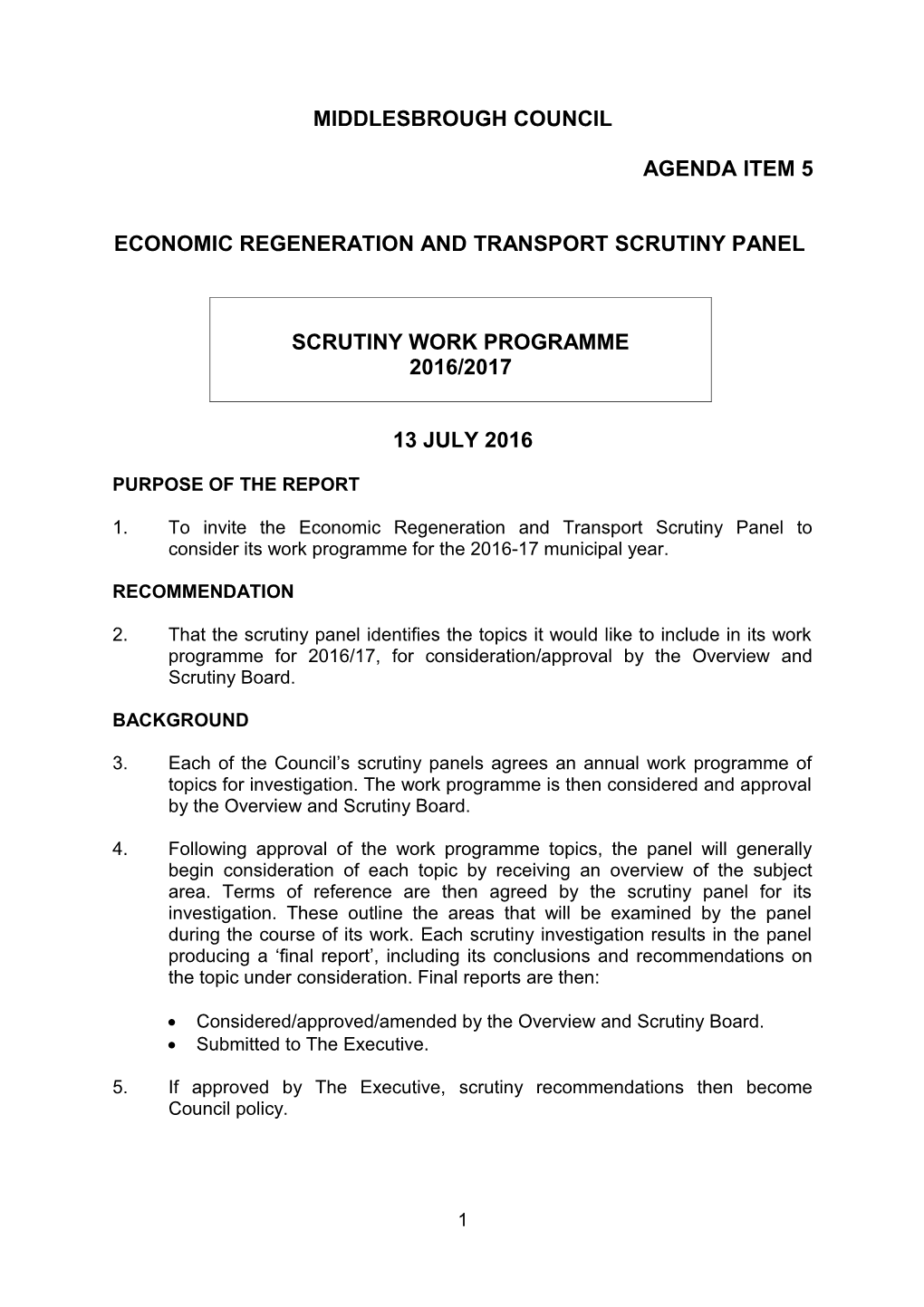 Economic Regeneration and Transport Scrutiny Panel