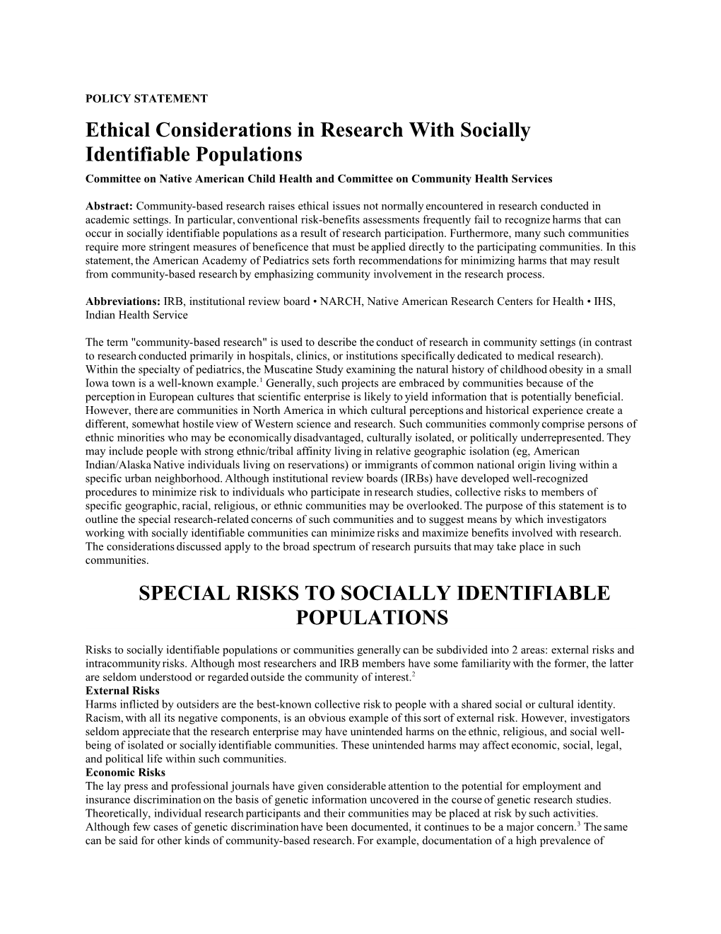 Ethical Considerations in Research with Socially Identifiable Populations