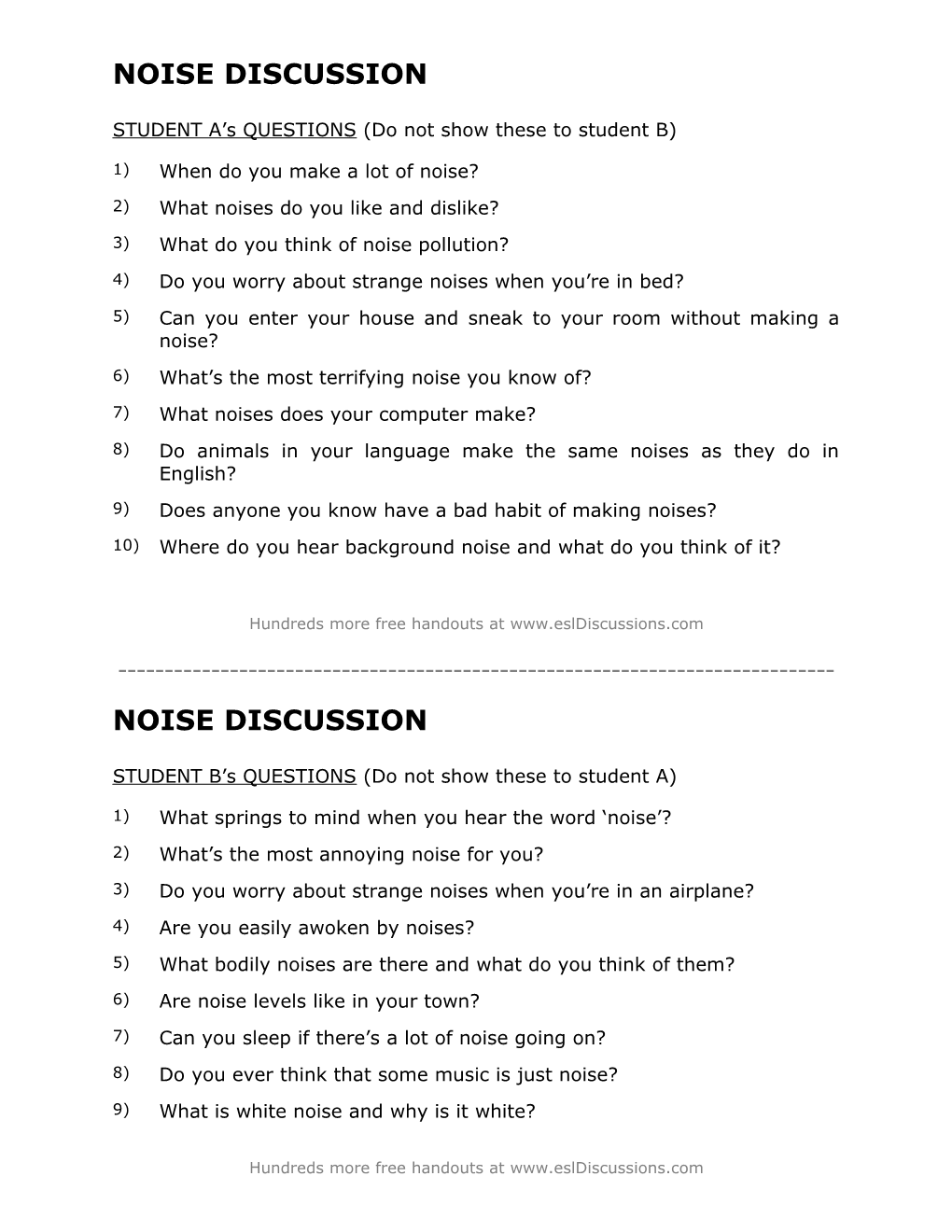 ESL Conversation Lesson on Noise
