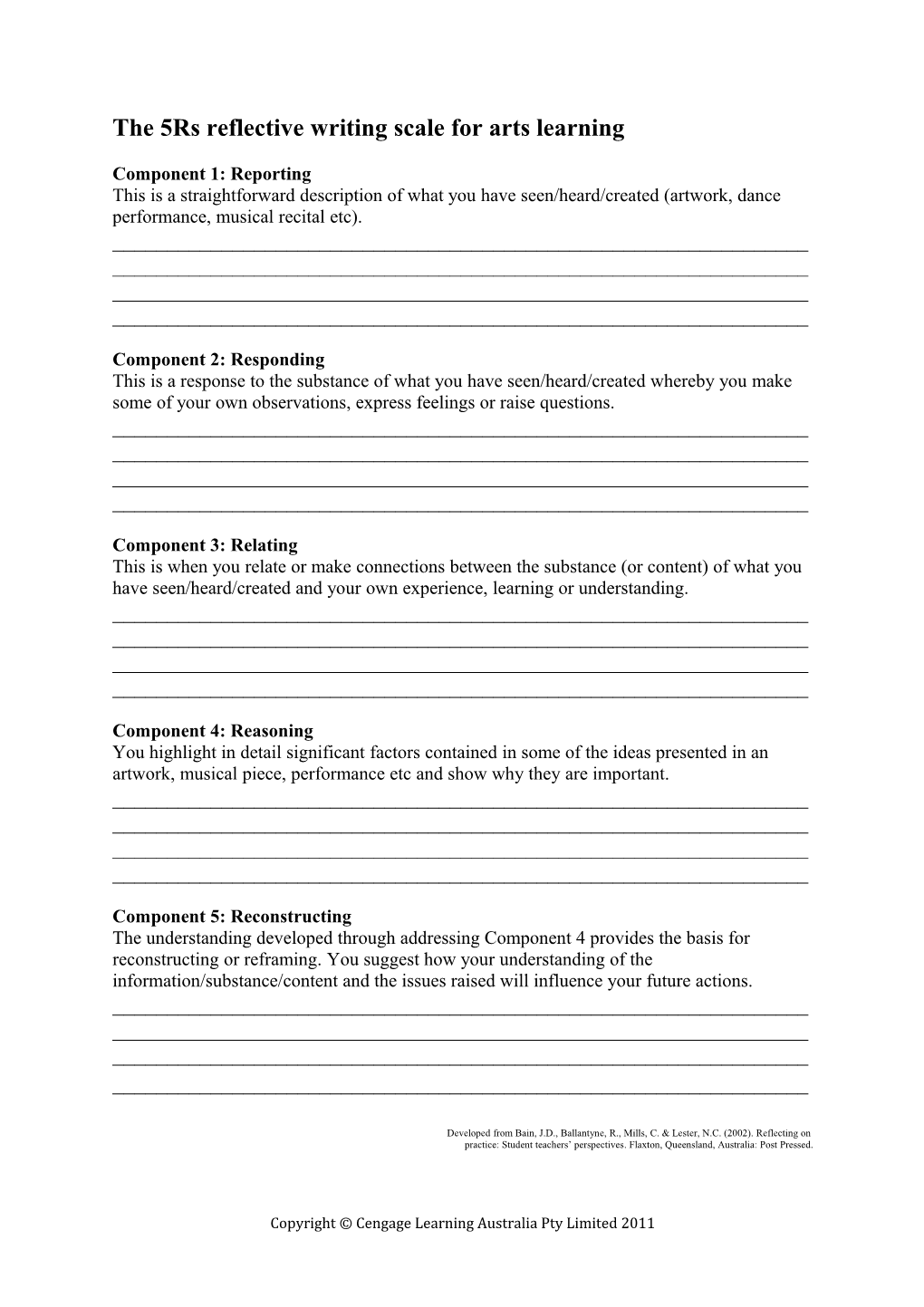 The 5Rs Reflective Writing Scale for Arts Learning