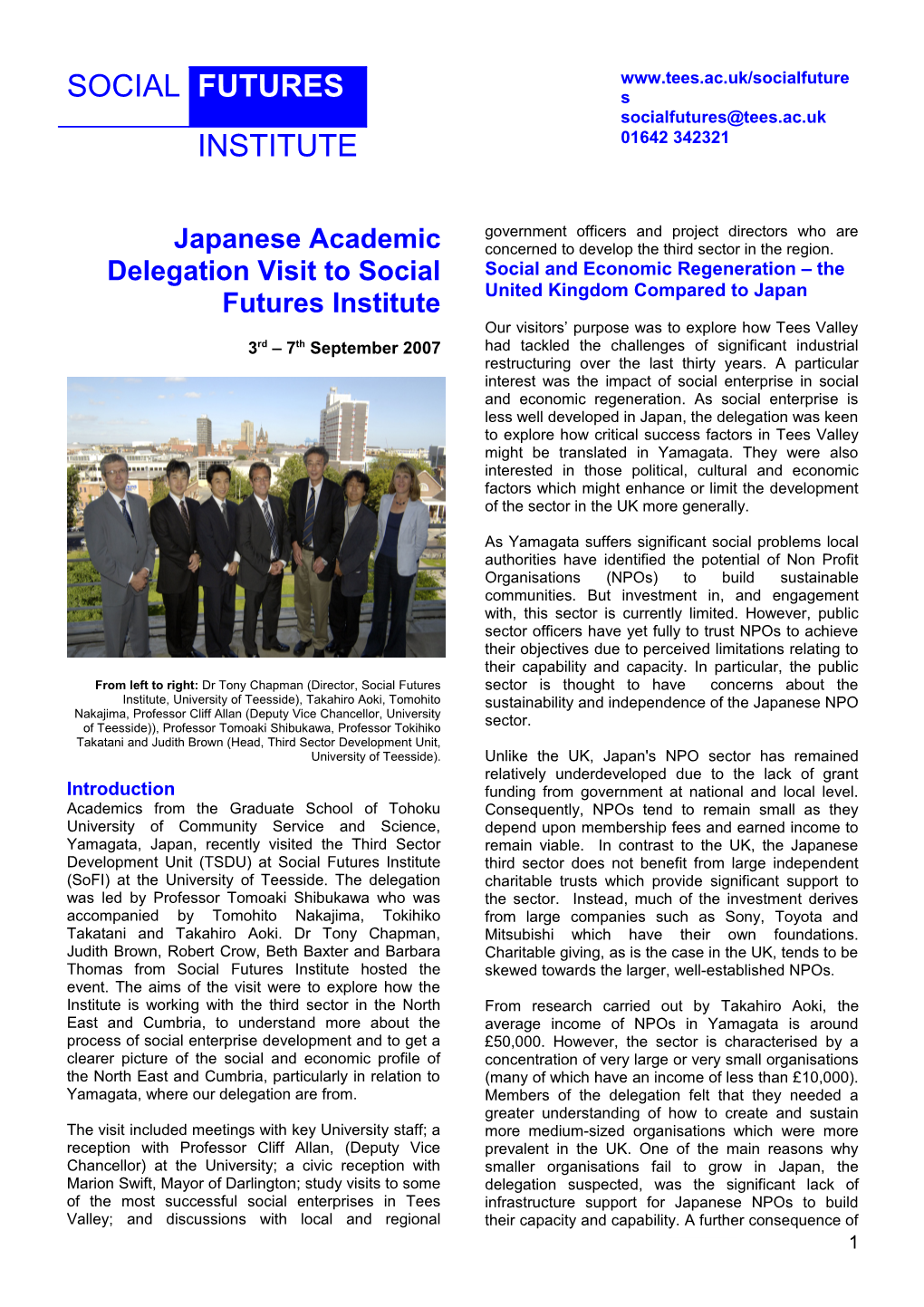 Academics from Japan Visit Toteesside