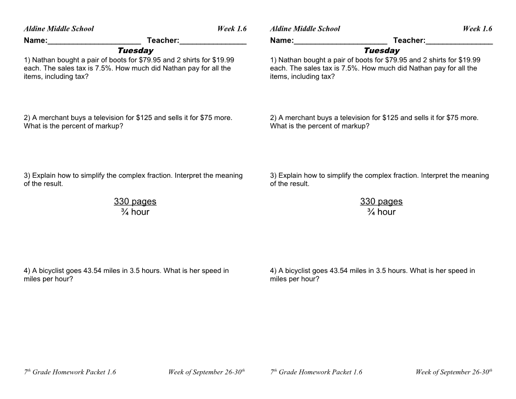 Aldine Middle School Week 1.6 Aldine Middle School Week 1.6