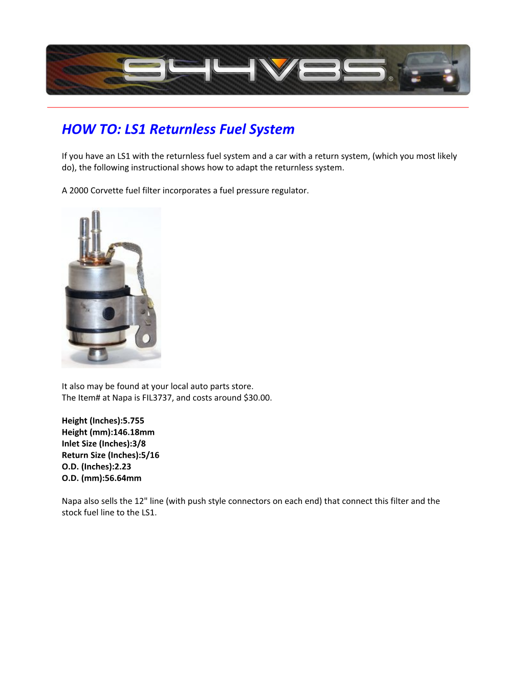 HOW TO: LS1 Returnless Fuel System