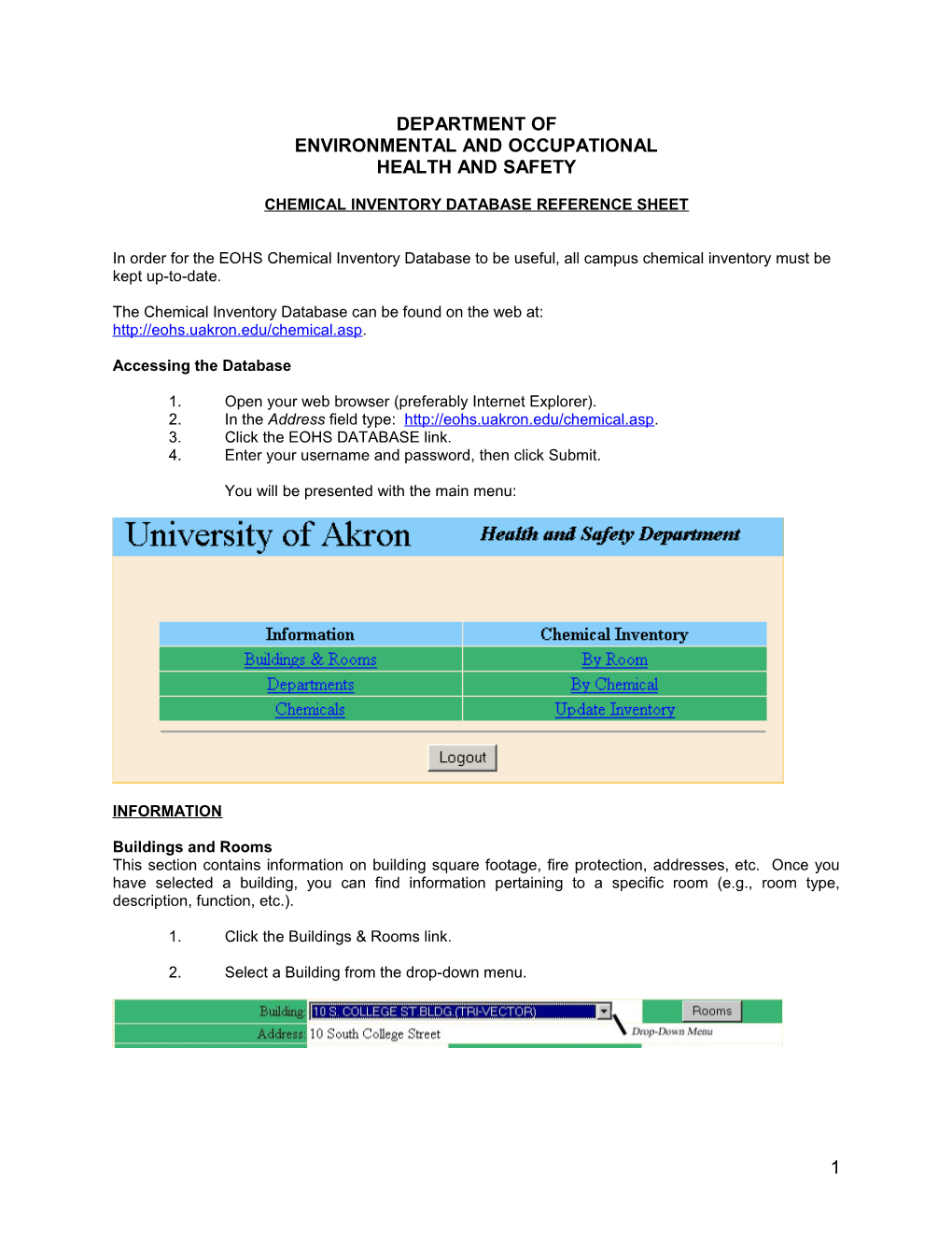 Chemical Inventory Database Reference Sheet