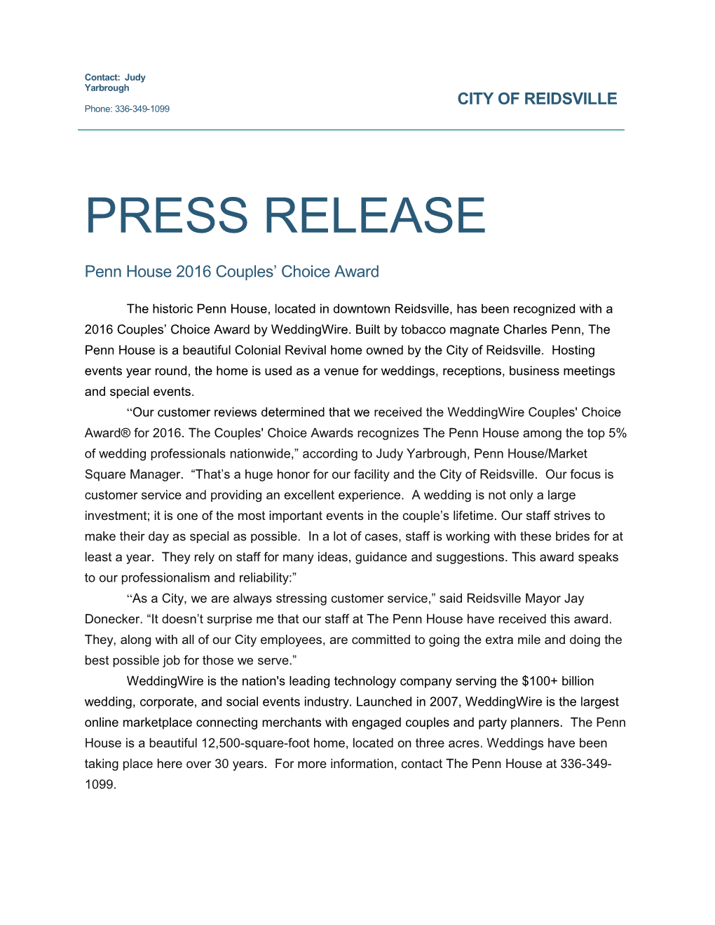 Quarterly Earnings Press Release