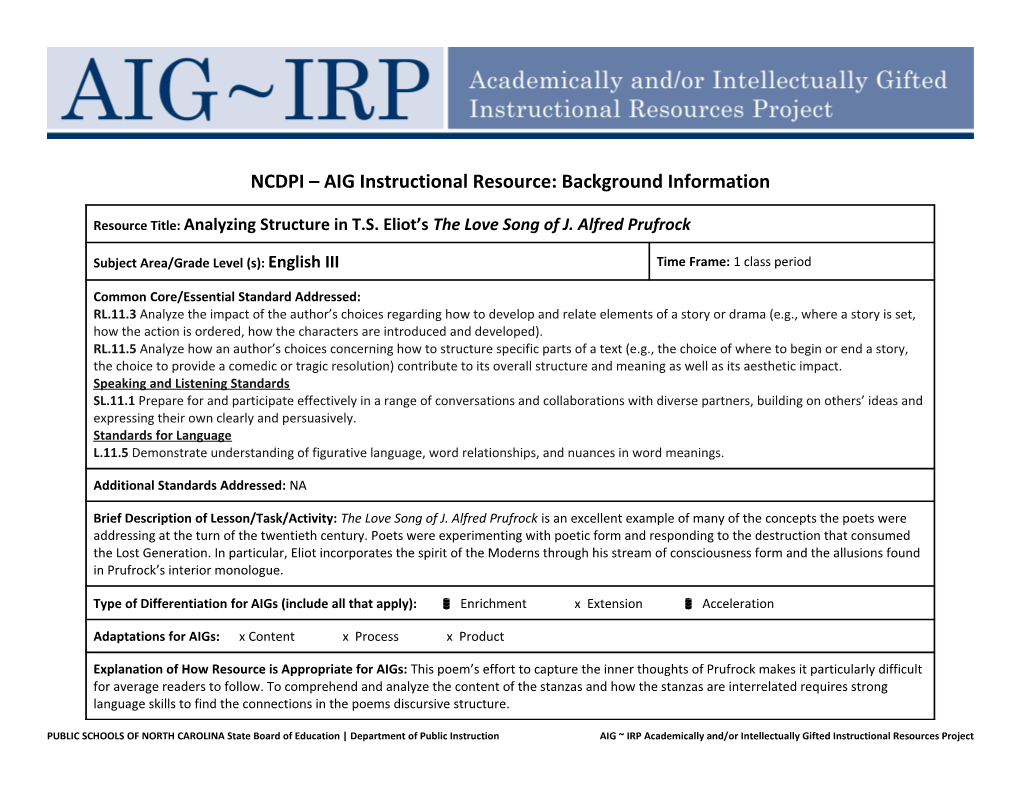 NCDPI AIG Instructional Resource: Background Information s8